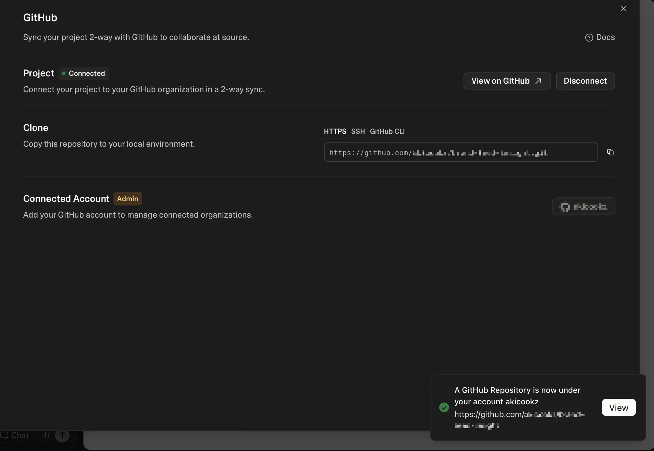 Connected Lovable project showing GitHub repository